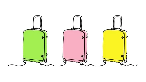 Self drawing animation one continuous line draw, logo, abstract suitcase wheels Stock Footage 277196782