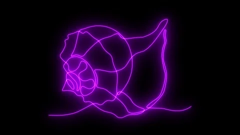 Self drawing animation one continuous line draw, logo, seashell ,neon purple Stock Footage 277869576