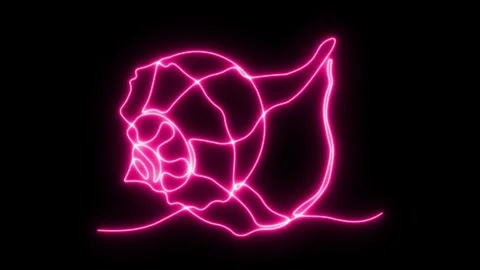 Self drawing animation one continuous line draw, logo, seashell ,neon pink Stock Footage 277869577