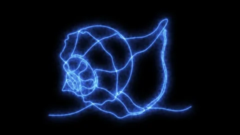 Self drawing animation one continuous line draw, logo, seashell ,Blazing  blue Stock Footage 277869585