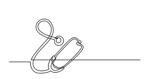 Self drawing animation of one line drawing of stethoscope Stock Footage 88900783