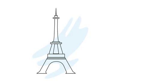 Self drawing animation of schematic Eiffel tower outline. Paris, France symbol. Stock Footage 140529629