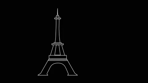 Self drawing animation of schematic Eiffel tower outline. Paris, France symbol. Stock Footage 140529701