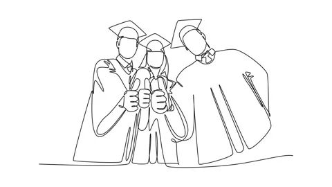 Self drawing animation of single line draw young happy graduate college stu.. Video stock 250904136