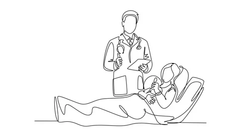 Self drawing animation of single line draw young doctor visiting patient wh.. Video stock 250904149