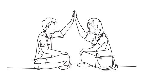 Self drawing animation of single line draw of young happy couple male and f.. Stock Footage 252960646