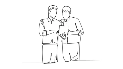 Self drawing animation single line draw young success employee talking to h.. Video stock 257417841