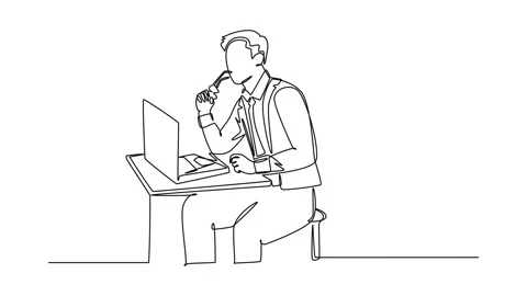 Self drawing animation of single line draw young manager focus thinking and.. Stock Footage 275629649