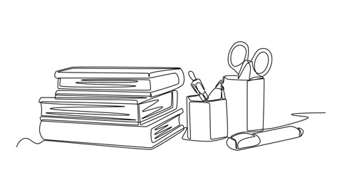 Self drawing animation of single line draw pencil case containing writing u.. Stock Footage 283542724