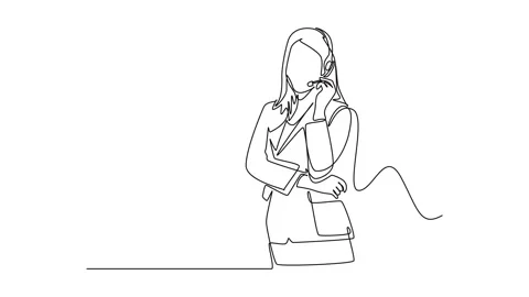 Self drawing animation of single line draw beauty female trainer speaking i.. Stock Footage 284613747