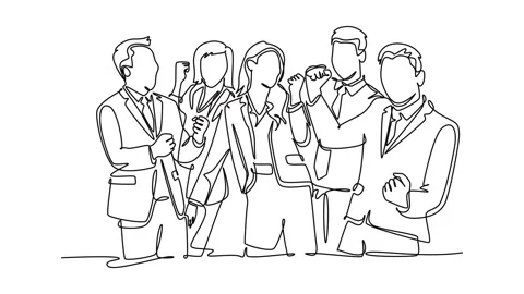 Self drawing animation of single line draw happy male and female executive .. Video stock 285804149