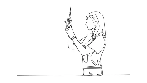 Self drawing animation of single line draw of female doctor testing syringe.. Stock Footage 286854629