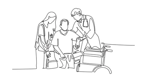 Self drawing animation of single line draw of helpful male doctor and nurse.. Stock Footage 288208735