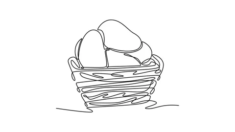 Self drawing animation of single line draw wooden basket with full of fresh.. Stock Footage 302951311