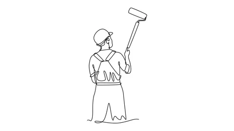 Self drawing animation of single line draw back view of handyman in uniform.. Stock Footage 303195798