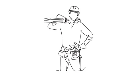 Self drawing animation of single line draw male construction worker or carp.. Video stock 303195809