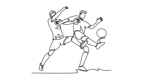 Self drawing animation of single line draw two young football player defend.. Stock Footage 304720714