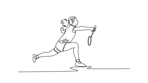 Self drawing animation of single line draw beautiful female badminton playe.. Stock Footage 306848933