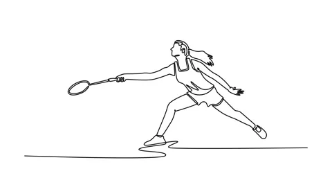 Self drawing animation of single line draw woman badminton player get ready.. 스톡 동영상 306848935