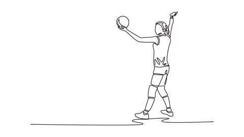 Self drawing animation of single line draw woman volleyball player serving .. Stock Footage 308184958