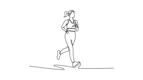 Self drawing animation of single line draw active female runner jog sport m.. Stock Footage 308652705