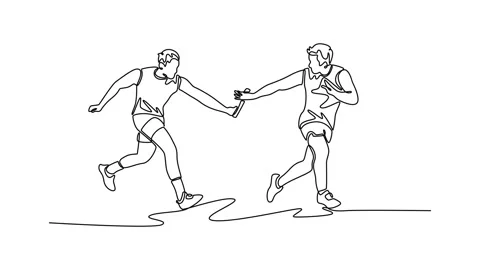 Self drawing animation of single line man team running with baton in relay .. 스톡 동영상 309759029