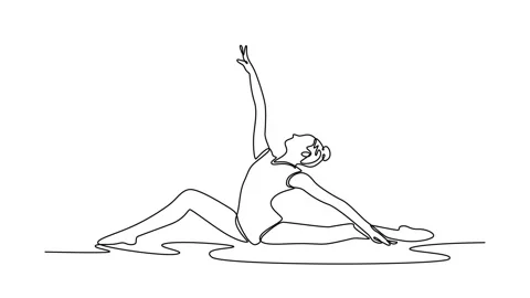 Self drawing animation of single line draw rhythmic gymnastics, female danc.. Video stock 311530319