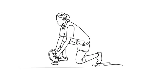 Self drawing animation of single line draw side view female rugby player we.. Stock Footage 313613825
