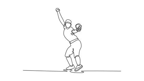 Self drawing animation of single line draw baseball woman athlete focus on .. Stock Footage 314245497