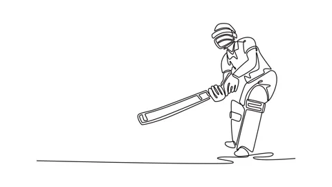 Self drawing animation of single line draw active cricket player with gear .. Video stock 314422706
