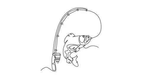 Self drawing animation single line draw big fish is jumping out of water af.. Stock Footage 315612995