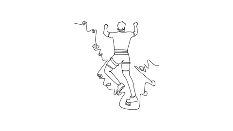 Self drawing animation of single line draw back view of man climbing a clif.. Stock Footage 317375623