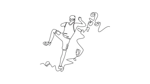 Self drawing animation of single line draw bravery man climbing steep cliff.. Stock Footage 317375624