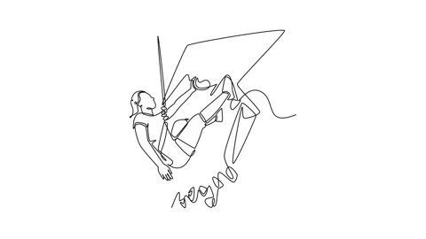 Self drawing animation of single line draw beauty female climber in a chall.. Stock Footage 317375628