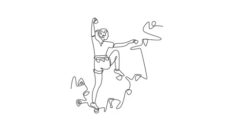 Self drawing animation of single line draw back view of female climbing a c.. Stock Footage 317375637