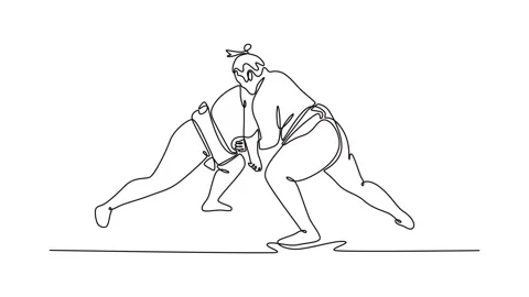 Self drawing animation of single line draw two massive Sumo wrestlers locke.. Stock Footage 318407733