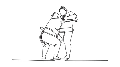 Self drawing animation of single line draw two massive Sumo wrestlers locke.. Stock Footage 318407741