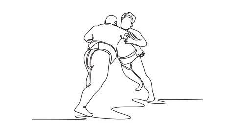 Self drawing animation of single line draw two massive Sumo wrestlers locke.. Stock Footage 318407742