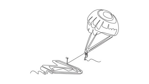 Self drawing animation of single line draw person is parasailing high over .. Vídeos de archivo 319945104