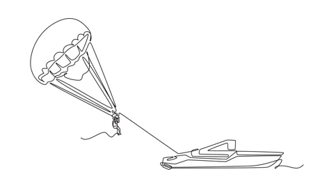 Self drawing animation of single line draw person is parasailing, suspended.. Vídeos de archivo 319945105