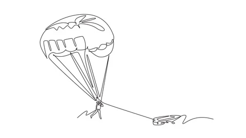 Self drawing animation of single line draw person is parasailing, suspended.. Vídeos de archivo 319945112
