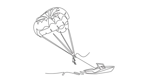 Self drawing animation of single line draw person is parasailing high over .. Vídeos de archivo 319945117