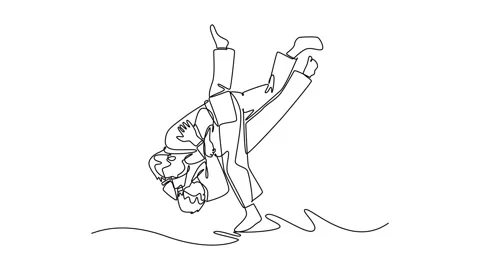 Self drawing animation of single line draw two men are performing dynamic t.. Stock Footage 321940840