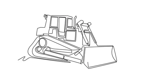 Self drawing animation of single line draw industrial tracked bulldozer veh.. Stock Footage 340154831