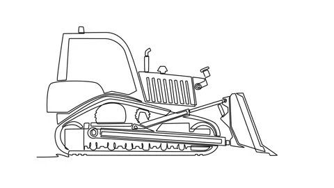 Self drawing animation of single line draw side view of heavy industrial tr.. Stock Footage 340154834