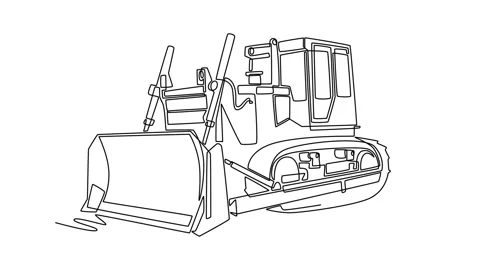 Self drawing animation of single line draw industrial crawler bulldozer mac.. Stock Footage 340154836