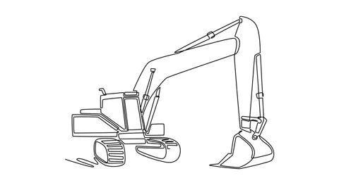 Self drawing animation of single line draw industrial crawler excavator mac.. Stock Footage 340154842