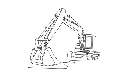 Self drawing animation of single line draw a heavy industrial crawler excav.. Stock Footage 340154845