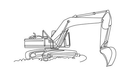 Self drawing animation of single line draw a heavy industrial crawler excav.. Stock Footage 340154850