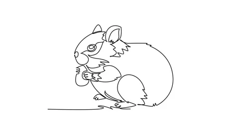 Self drawing animation of single line draw adorable pet hamster nibbling fo.. Stock Footage 344920034